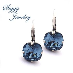 Swarovski® Crystal Earrings, Denim Blue, Square